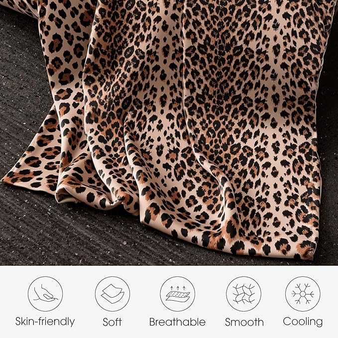 WLOSJ100% Silk Pillow Cases 2 Pack Queen Size Mulberry Silk Pillowcase for Hair and Skin Set of 2 Highest Grade 6A Silk Soft Breathable Cooling with Hidden Zipper, Leopard