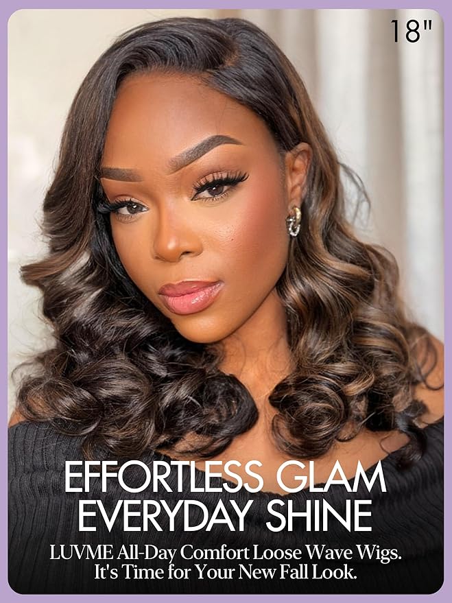 LUVME HAIR 100% Human Hair Wigs Loose Wave Glueless Lace Front 12 Inches, Pre Cut Plucked Hd Lace Short Wig Ready To Go Highlight Color Straight Bleached Knots Side Part Wigs