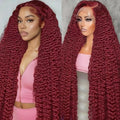 30 Inch 99J Burgundy Lace Front Wigs Human Hair Deep Wave 13x6 HD Lace Front Wigs Pre Plucked with Baby Hair Wet and Wavy Human Hair Wig 200% Density Deep Curly Frontal Wigs for Black Women