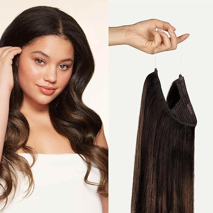 Luxy 100% Remy Human Hair – Halo Clip-In Hair Extensions –Natural Looking Volume & Length - One-Piece - Easy 5-Min Application 140 grams 16" Mocha Brown Balayage