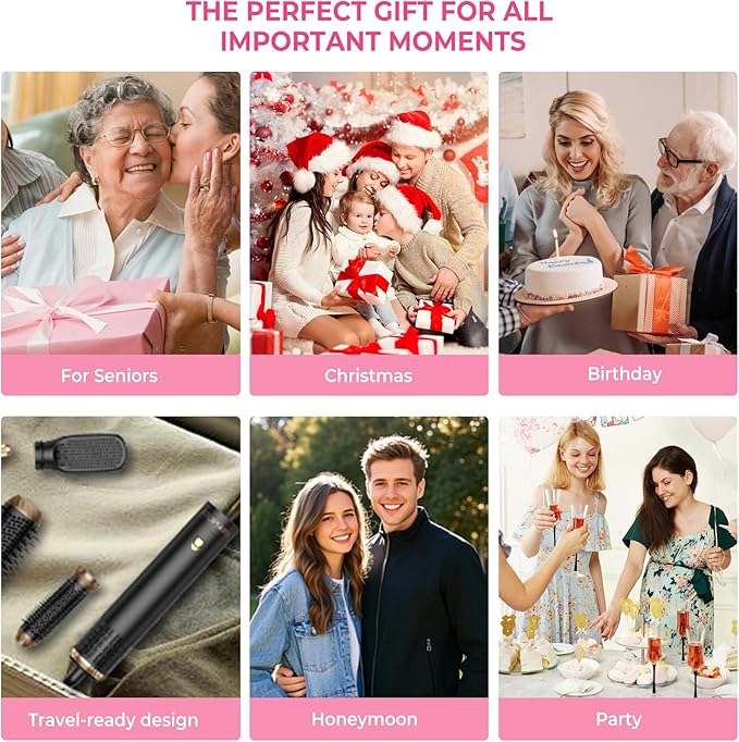 6 in 1 Blow Dryer Brush Set & Hot Air Styler, Negative Ionic Hair Dryer Brush Hair Styling Tools for Fast Drying Straightening Curling Voluming, Ideal Gifting for Women (Black)