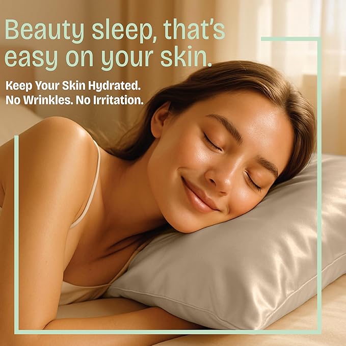 BLISSFORD Satin Pillowcase with Zipper, for Hair and Skin Care, Feels Soft and Cool Like a Silk Pillowcase, Satin Pillow Cases 2 Pack, Slik Pillow Cover, Taupe - Queen Size, Set of 2