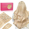 WENNALIFE Hair Extensions Clip In, 9pcs 22inch 150g Dirty Blonde Highlighted Bleach Blonde Thicker Clip In Hair Extensions Real Human Hair Remy hair extension Double Weft