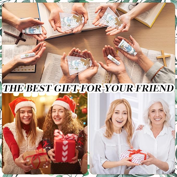 144 Pcs Christian Lip Balm Hand Cream Set Party Favors, Include 36 Bible Lip Balm 36 Moisturizing Hand Cream 36 Bags 36 Cards and Ropes for Accessories Gifts (Biblical, Cross)