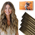 DOORES Invisi Edge Tape in Wide Hair Extensions Human Hair, Chocolate Brown to Caramel Blonde 4PCS Injection Tape ins 20g 18 Inch, Virgin Human 3 Inch Wide Injected Extensions Invisible