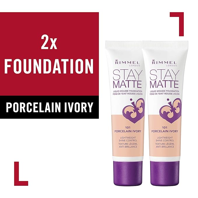 Rimmel, Stay Matte Foundation, Porcelain Ivory , 2 Count (Pack of 1)