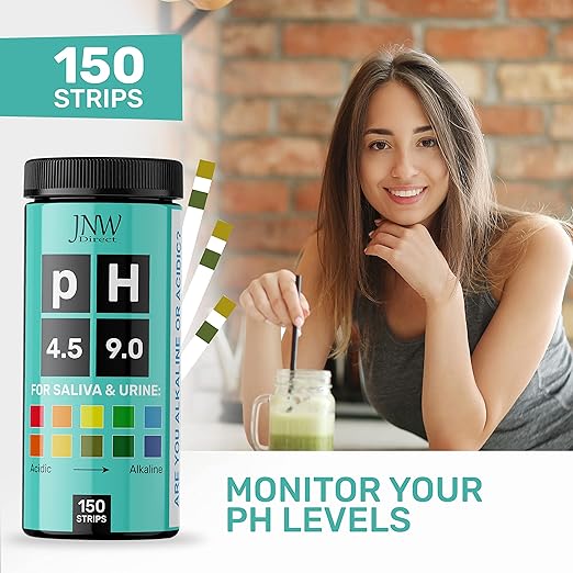 pH Test Strips for Urine and Saliva - 150 Litmus Paper pH Test Strips with Ebook, Quick & Easy pH Level Testing from 4.5-9.0, Ultimate Acidity Test Kit from JNW Direct