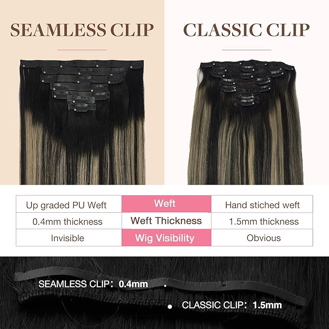 GOO GOO Clip in Hair Extensions Real Human Hair, Remy Human Hair Extensions Clip ins for Women, Natural Human Hair, 12inch 85g 7Pcs, #1B/6/1B Balayage Natural Black to Chestnut Brown