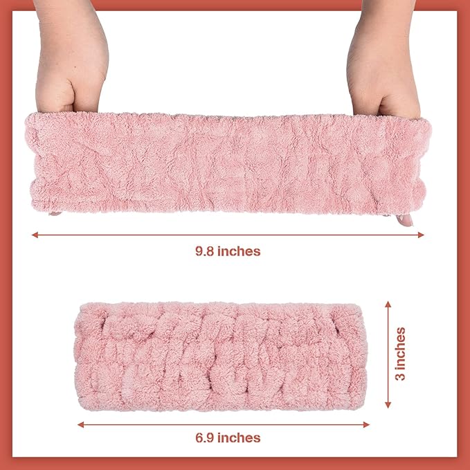 Chuangdi 3 Pieces Women's Makeup Headband - Elastic Head Wrap for Washing Face, Yoga, Sports, and Shower (Pink)