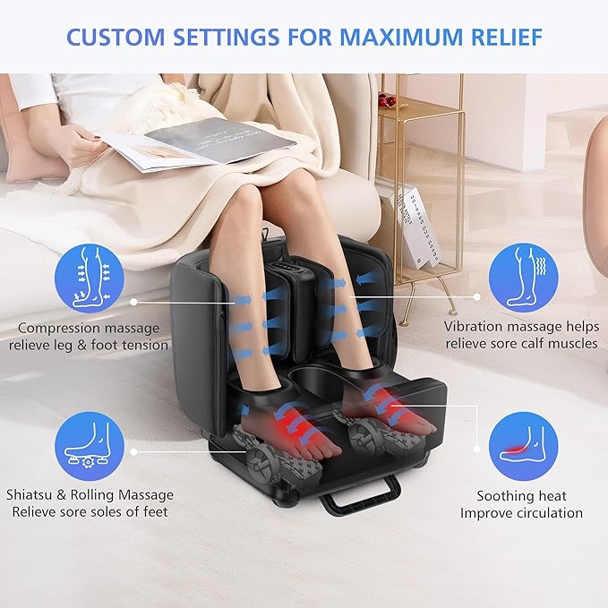 COMFIER 2 in 1 Foot Massager Machine,Shiatsu Foot and Calf Massager with Heat,Kneading,Vibration,Compression Massagers for Feet,Ankle,Leg,Tired Muscles & Plantar Fasciitis,Christmas Gift for Men Women