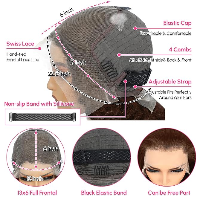 36 Inch Chocolate Brown Deep Wave Lace Front Wigs Human Hair 210 Density 13x6 HD Lace Frontal Wigs Human Hair Pre Plucked Brown Curly Glueless Wigs Human Hair for Women