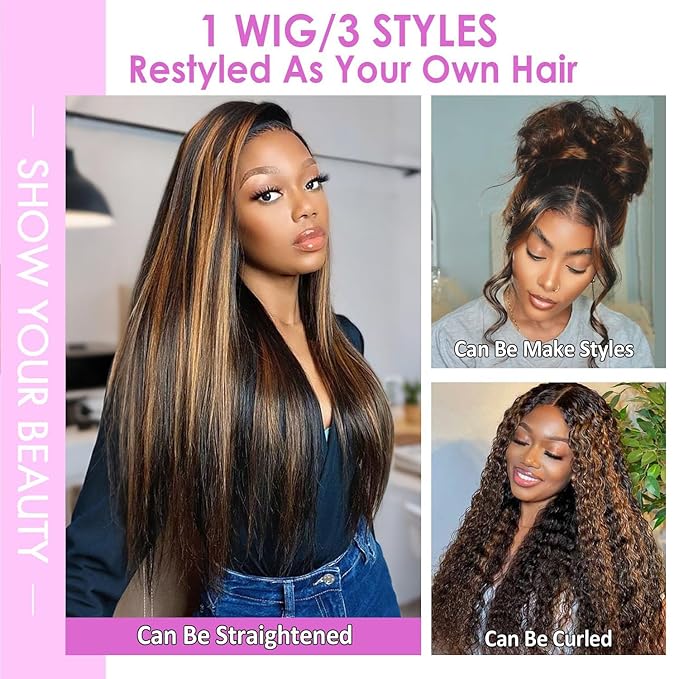 30 Inch Ombre Lace Front Wigs Human Hair Pre Plucked Colored 1B/30 Highlight Lace Front Wig Body Wave 9X6 Lace Frontal Wig Human Hair Honey Balayage Wigs Human Hair Wig