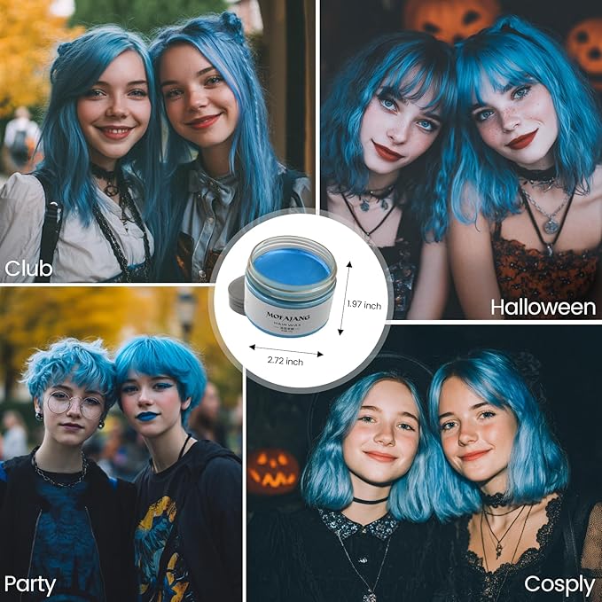 SOVONCARE Blue Temporary Hair Color Wax Washable Hair Dye for Men & Women, All-Day Hold Disposable Hair Styling Clays for Party, Cosplay & Daily 4.23 oz