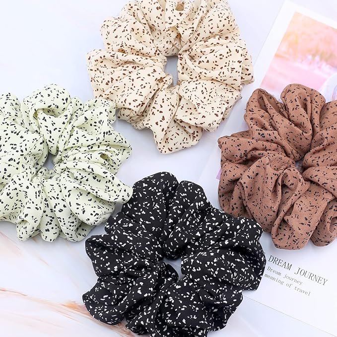 IVARYSS Extra Large Scrunchies for Women's Hair, Premium Satin Soft Jumbo Scrunchy, XL 6 inch Big Elastic Thick Band Hair Accessories, 4 Pack, Dots
