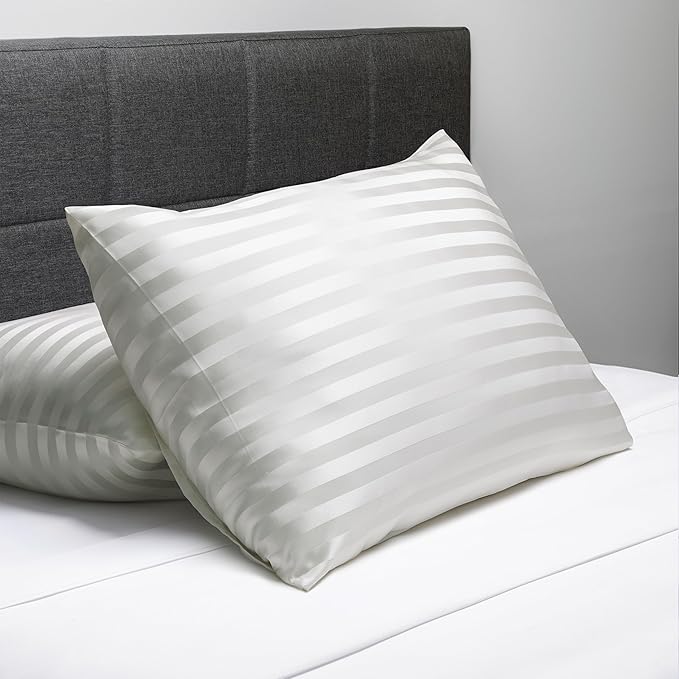 Fishers Finery 25mm 100% Pure Mulberry Silk Pillowcase (White Stripe King)