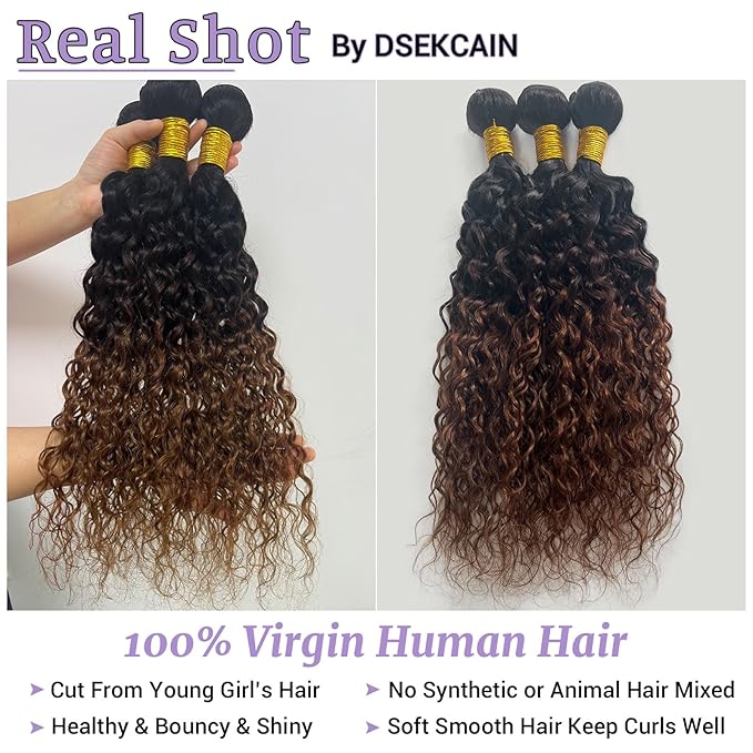 Ombre Bundles Human Hair Water Wave Chestnut Brown Ombre Water Wave Bundles T1B/2/30 Color 100% Real Human Hair Wavy Sew in Weft Weave 14 16 18 Inch