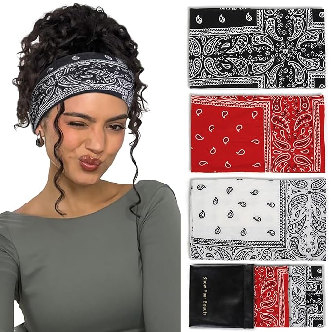 Huachi Bandana Headbands for Women Non Slip, Thick Womens Headbands Boho Elastic Hair Bands for Women's Hair, Stretchy Sweat Headband for Workout Running Working