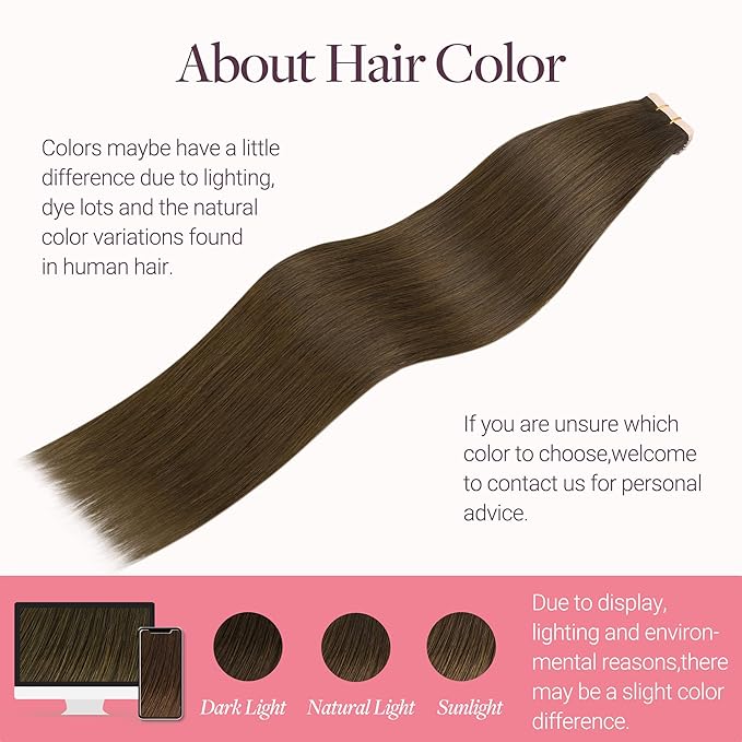 GOO GOO Tape in Hair Extensions Human Hair, #4H Light Chocolate Brown, 22inch 50g 20pcs, Skin Weft Seamless Invisible, Silky Straight with Thick Ends, Remy Human Hair