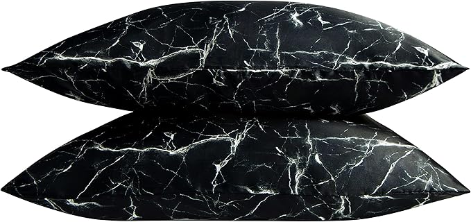 NTBAY 2 Pack Satin King Pillowcases for Hair and Skin, Luxurious and Silky Marbling Printed Pillow Cases with Envelope Closure, 20x36 Inches, Black
