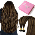 YoungSee K Tip Hair Extensions Human Hair Brown Balayage Hair Extensions K Tip Dark Brown Ombre 16In 50s/50G