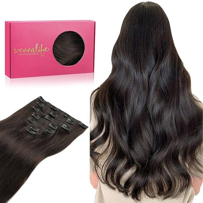 WENNALIFE Clip in Hair Extensions Real Human Hair, 24 Inch 160g 7pcs Dark Brown Remy Hair Straight Natural Extensiones De Cabello Humano Con Clip Ins