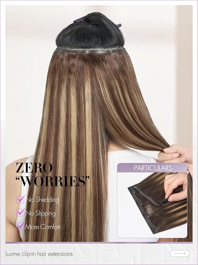 LUVME Clip in Hair Extensions, Straight Seamless 26 Inch 70g 4Pcs Chestnut Brown, 100% Real Remy Human Hair, Soft Natural Full Max Invisible Comfortable Hair Extensions for Women
