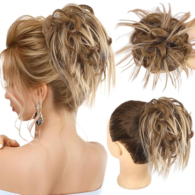HMD Tousled Updo Messy Bun Hairpiece Hair Extension Ponytail with Elastic Rubber Band Updo Ponytail Hairpiece Synthetic Hair Extensions Scrunchies Ponytail Hairpieces for Women (27H22)