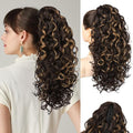 Flufymooz 100％ Pure Protein Ponytail Extension, 18 Inch Curly Claw Clip Ponytail Hair Extensions Natural Soft pony tail hairpiece for women-Brown with Deep Blonde Highlight