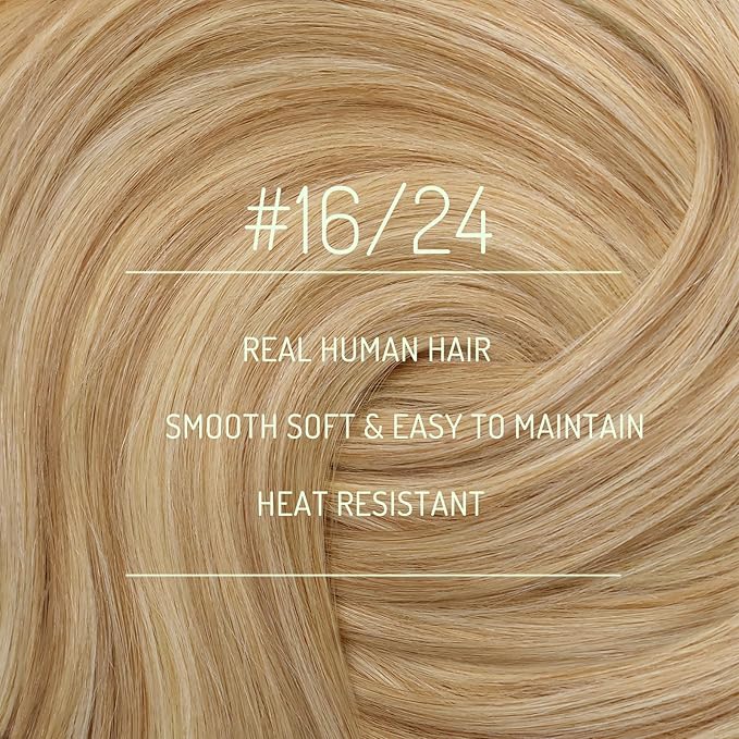 RUNATURE Clip in Hair Extensions Blonde, Real Human Hair Clip in Extensions, Remy Hair Extensions Clip ins, Double Weft Full Head Hair, 18 Inch 120g 7pcs #16P24 Golden Blonde Highlights