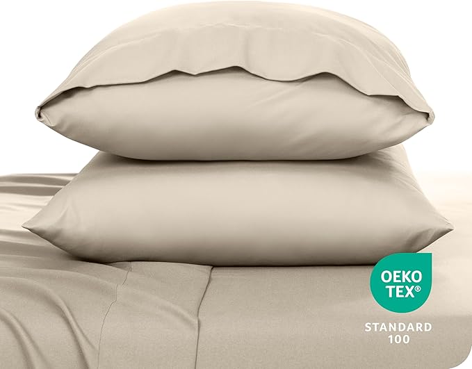 Bare Home Microfiber Pillow Cases - King 20x40 - Cooling Pillowcases - Double Brushed - Easy Care - Envelope Closure (King Pillowcase Set of 2, Sand)