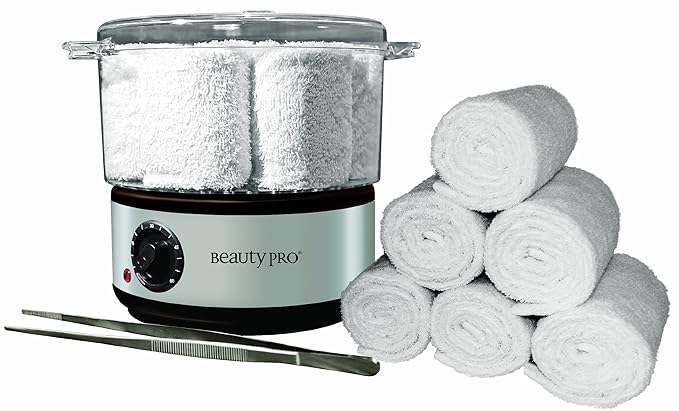Pro Beauty - Hot Towel Warmer for Spa - Professional Towel Steamer Kit - Facial Esthetician Equipment, Massage Salon Supplies, Metal Tongs Included, 6 Hygienic Towels - Compact Mini Size