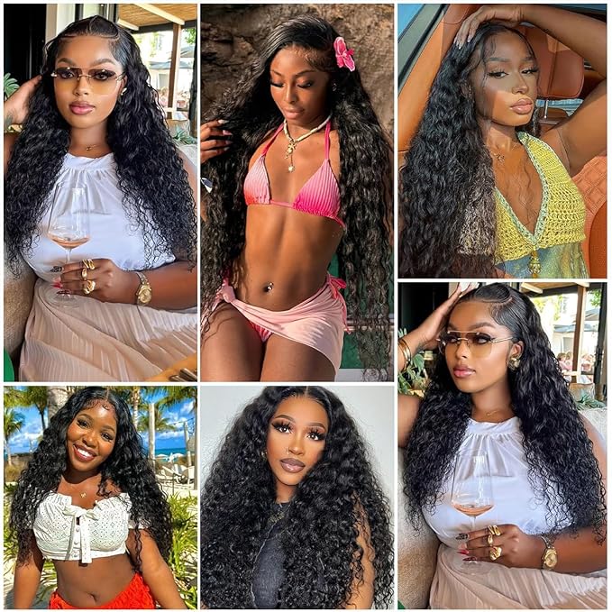 Aomllute 13x4 Deep Wave Lace Front Wigs Human Hair Pre Plucked 200 Density HD Transparent Lace Front Wigs Human Hair with Baby Hair Deep Curly Wigs Human Hair For Women 22inch