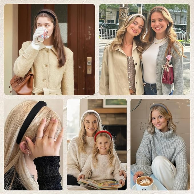 Huachi Headbands for Women Non Slip Trendy Headbands for Women’s Hair Thin Padded Headband for Girls, Cute Head Bands Elastic Hair Bands for Women Fashion Accessories 5PCS