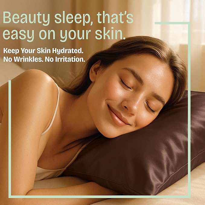 BLISSFORD Brown Satin Pillowcase with Zipper, for Hair and Skin Care, Feels Soft and Cool Like a Silk Pillowcase, Satin Pillow Cases 2 Pack, Slik Pillow Cover, King Size, Set of 2