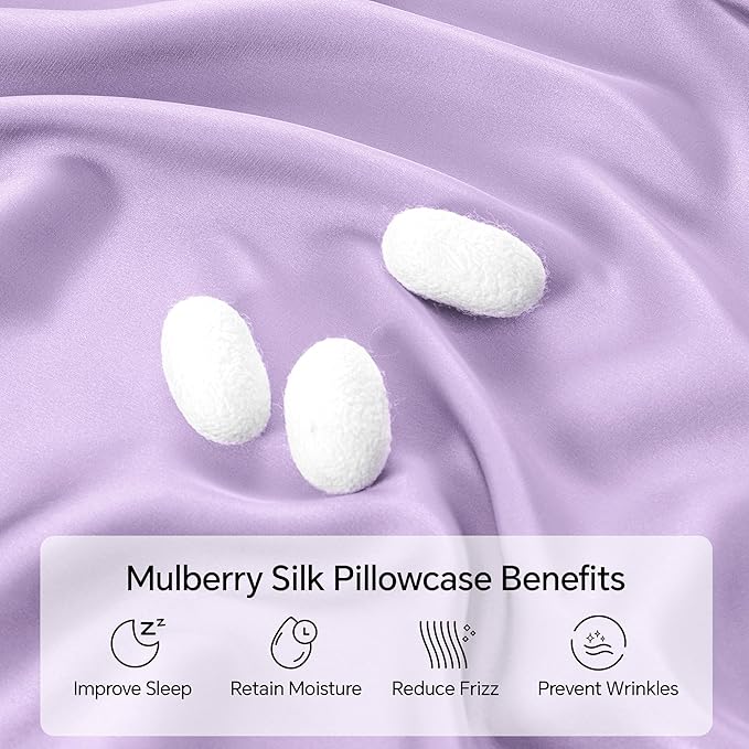 INFIIXSO Mulberry Silk Pillowcase for Hair and Skin, Silk Pillow Cases Standard Size with Hidden Zipper 20"x26", Extraordinary Smooth and Soft Cooling Pillow Cases for Hot Sleepers(Lavender, 1 Pack)