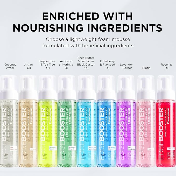 Style Factor EDGE BOOSTER Extra Shine & Moisture Rich Foam Mousse | Lightweight Styling for Curls, Waves, Braids & Locs | Volume & Shine | Shea Butter & Jamaican Black Castor Oil | 9 fl oz