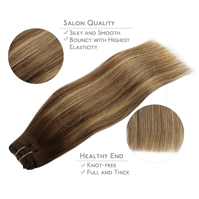 WENNALIFE Clip in Hair Extensions, 150g 18 Inch 9pcs Balayage Chocolate Brown to Honey Blonde Remy Hair Thicker Double Weft Extensiones De Cabello Humano Con Clip Ins Straight Full Volume