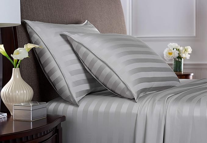 Queen Pillowcases by Pure Bamboo, Genuine 100% Organic Viscose Derived from Bamboo, Luxuriously Soft & Cooling, Double Stitching, Envelope Closure (2 Queen Pillowcases, Jacquard Silver)