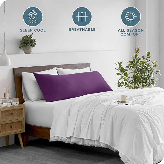 Bare Home Microfiber Body Pillow Cover - Ultra Soft - Cooling Pillowcase - Double Brushed - Pillowcase with Zipper Closure - Easy Care (20''x54'' Body Pillow Cover, Plum)