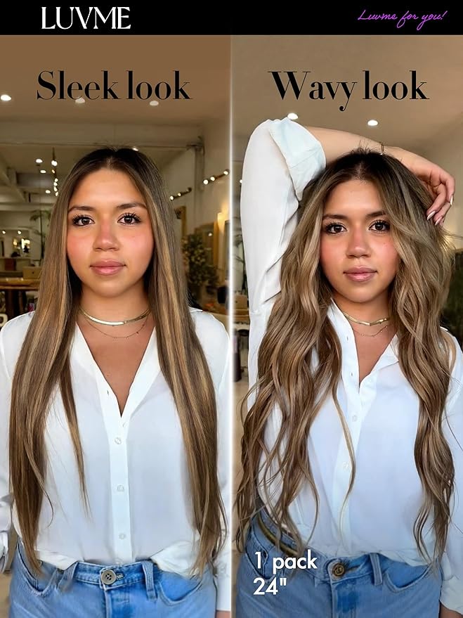 LUVME Straight Seamless 110g 7Pcs Clip in Hair Extensions Full Max with 16inch Remy Human Hair Extensions, Highlight Color 100% Real Soft Human Hair