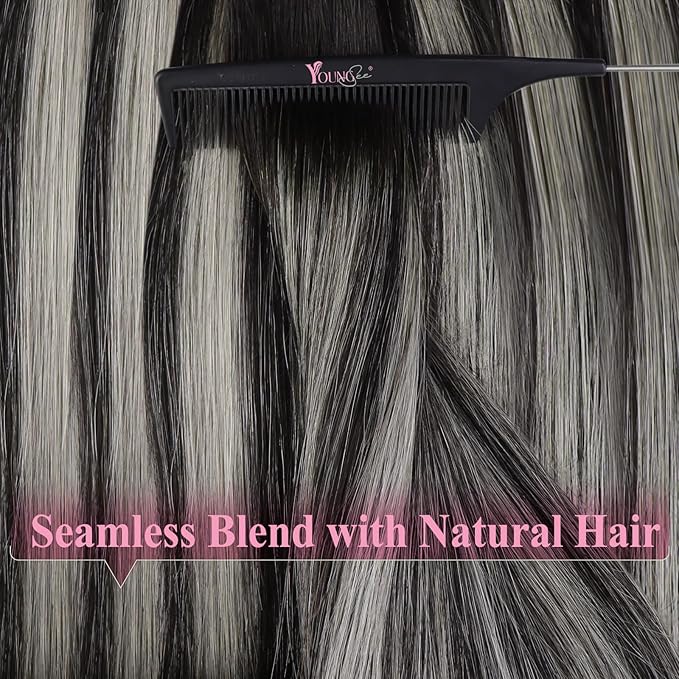 YoungSee Human Hair Tape in Extensions Ombre Black Hair Extensions Real Human Hair Tape in Invisible Tape-in Black Hair Extension for Women Easy to Put 20inch 50g 20pcs