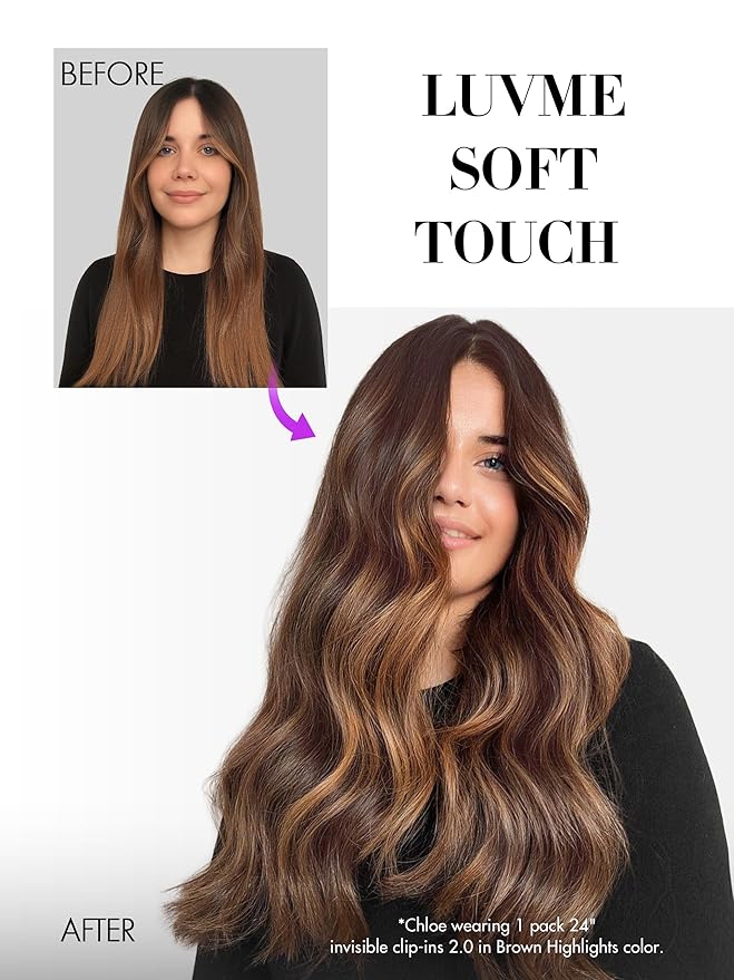 LUVME Invisible Clip in Hair Extensions Real Human Hair, 26 inch 110g 6Pcs, Natural Brown Highlights Human Hair Extensions Clip ins for Women, Natural Seamless Straight Human Hair