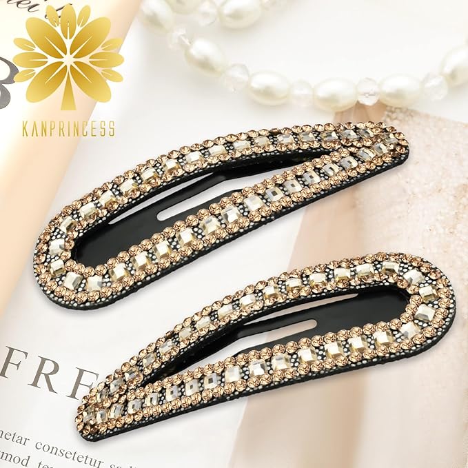 2PCS Rhinestone Hair Clips,Snap Hair Accessories,Decorative Hair Clips,Rhinestone Barrettes For Women Girls(SET15)