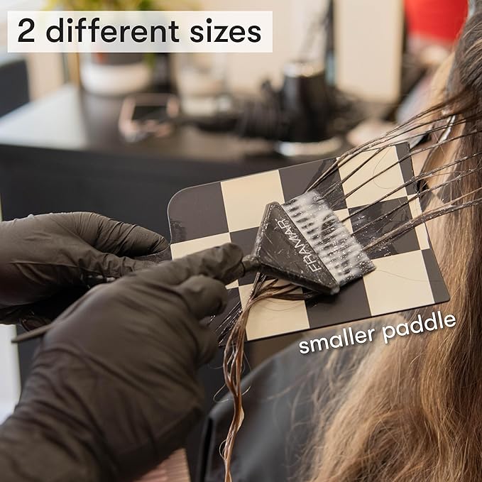 FRAMAR Checkered Balayage Board and Paddle Set - Long and Short Foil For Highlights, Highlighting Board, Hair Salon Supplies, For Enhanced Precision - 2 Pack - Cream and Black