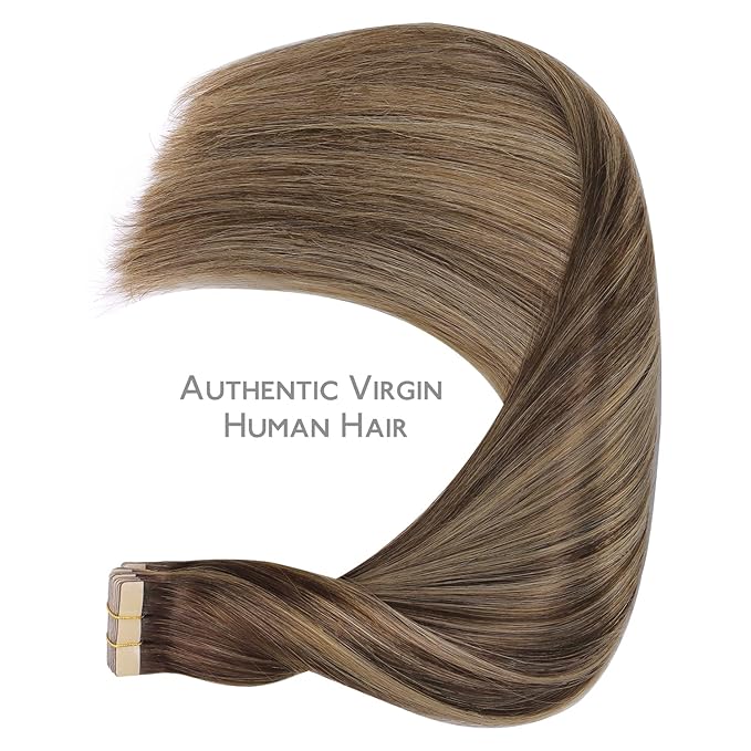 WENNALIFE Tape in Hair Extensions Human Hair, 20pcs 30g 10 inch Balayage Chocolate Brown to Honey Blonde Remy Hair Extensions Straight Human Hair Tape in Extensions Skin Weft Tape Extensions
