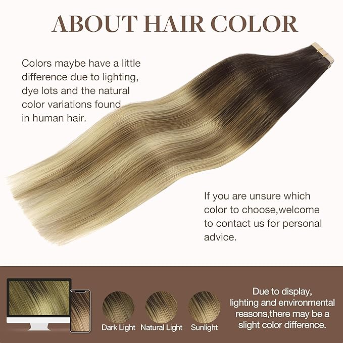 GOO GOO Tape in Hair Extensions Human Hair, 2/6/18 Balayage Brown to Dirty Blonde, 10inch 30g 20pcs, Skin Weft Seamless Invisible, Silky Straight with Thick Ends, Remy Human Hair