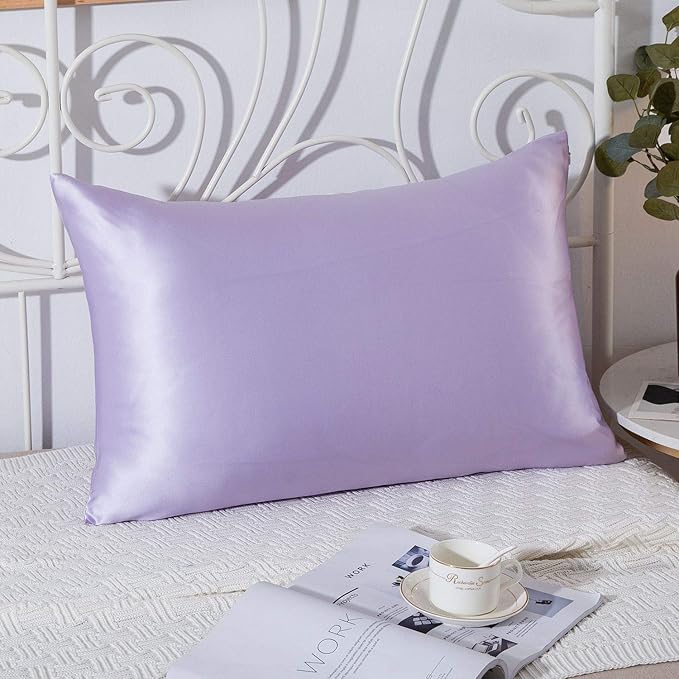 SLPBABY 100% Natural Pure Silk Pillowcase for Hair and Skin, Both Side 19 Momme Silk, Luxury Smooth Satin Pillowcase Cover with Hidden Zipper (King, Lavender)
