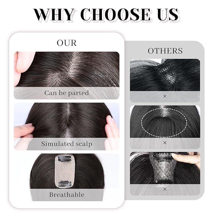 VERNA Hair Toppers for Women Real Human Hair 360°3D Cover Bangs Hair Clip,100% Real Human Hair Brown Black Clip in Bangs,Hair pieces Clip on Bangs for Daily Wear(5 * 9.5)