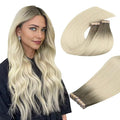 DOORES Hair Extensions Tape in Human Hair Balayage Light Ash Brown to Ash Blonde 18 Inch 40pcs 100g Real Tape in Human Hair Extensions Straight Skin Weft