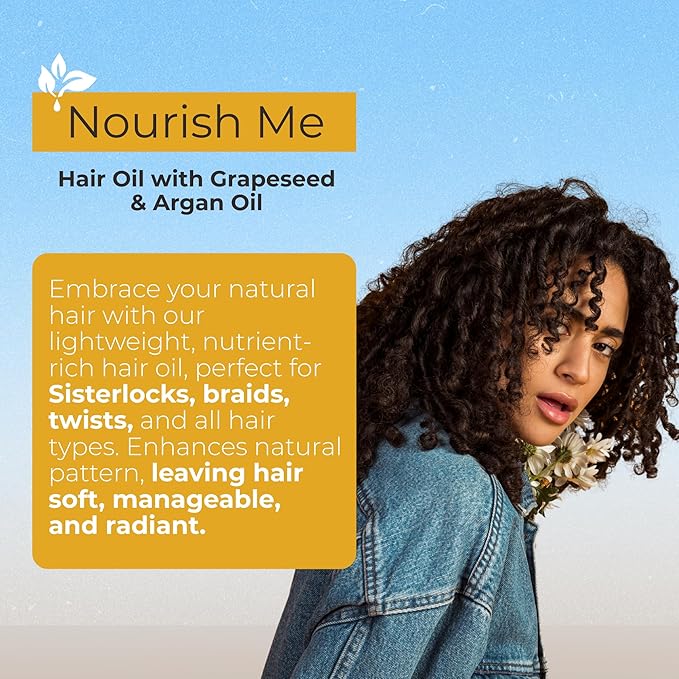 Nourish Me Hair Oil with Grapeseed & Argan Oil, Calendula Extract & Rosemary Oil is Lightweight and Ideal for Sisterlocks and Braids, Great for use with LOC/LCO Methods, 4 ounces